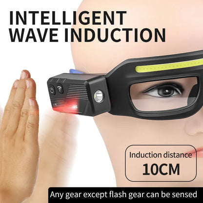 Multi Functional Goggles Wave Sensor Control, 5 Modes W/strobe, 90° Rotatable, Usb-c Rechargeable for Cycling Fishing Repair