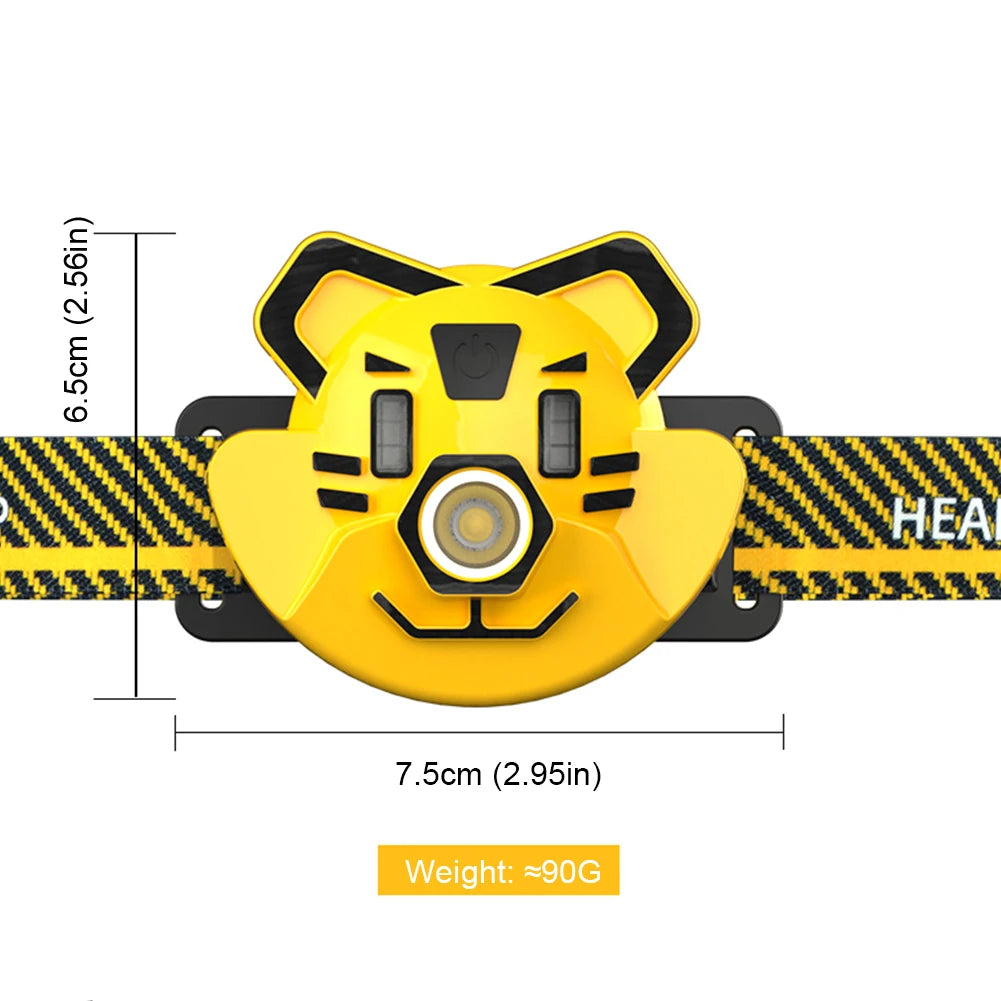 Kids LED Headlamp USB Rechargeable Camping Flashlight Toys 4 Modes Cute Animal Headlight Birthday Gifts for Toddlers