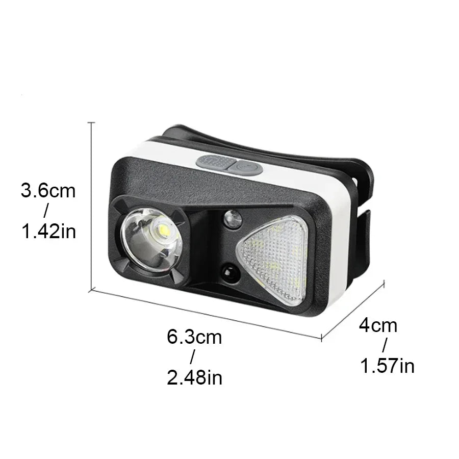 Mini sensor LED headlights, USB charging, dual-mode switch built-in battery, waterproof for camping, fishing adventures