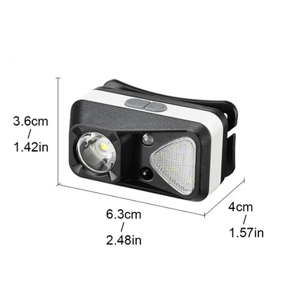 Mini sensor LED headlights, USB charging, dual-mode switch built-in battery, waterproof for camping, fishing adventures