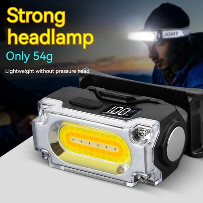 Super Bright Magnetic Headlamp 3 Light Source Hat Clip Lamp Outdoor Hiking Camping Work Head-mounted Light with Digital Display