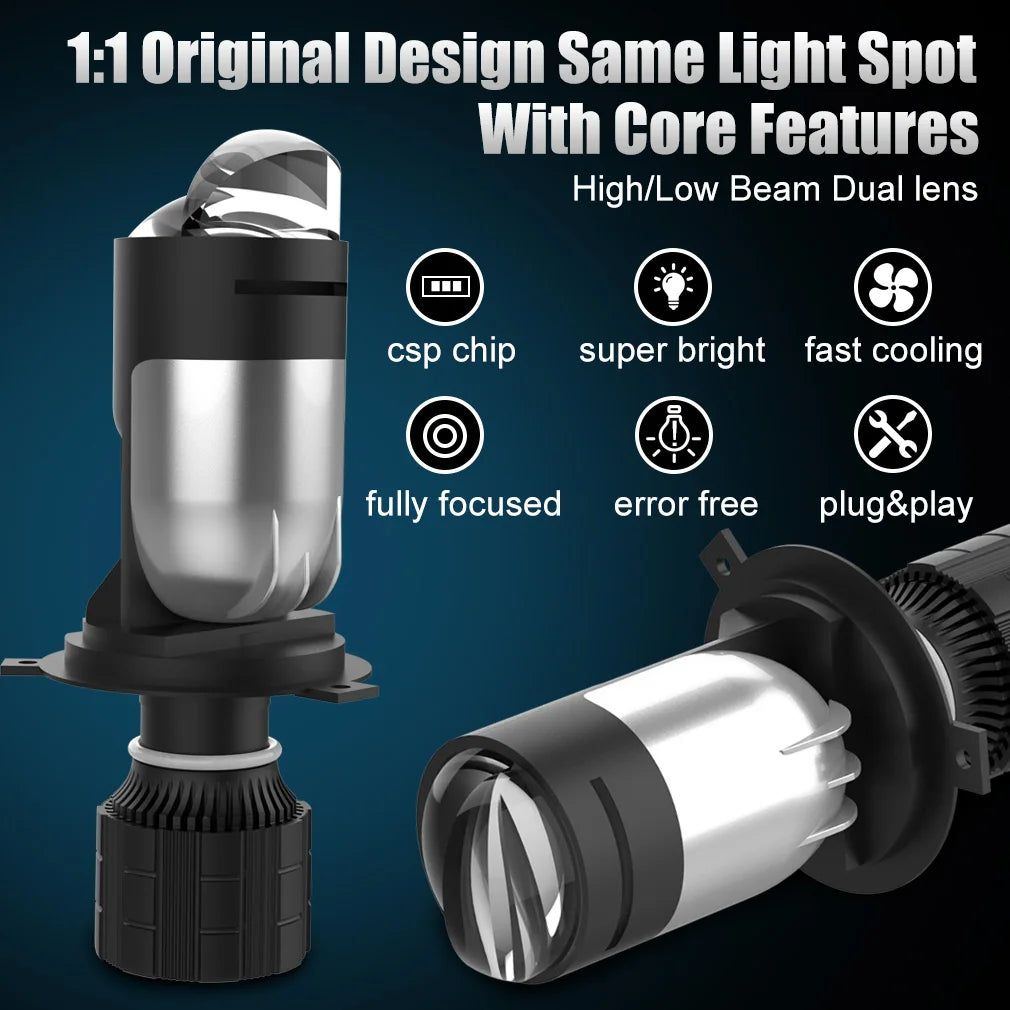 80W 18000LM Auto Lamp Mini Lens LED H4 A82 Bulbs Headlight Car Motorcycle Dual Projector Len LED Automotive Moto 12V 24V