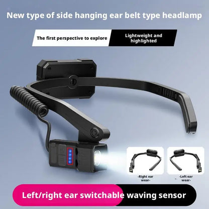 Rechargeable LED Headlight with Ear Sensing Technology Strong Light Lithium Battery Outdoor Night Running Fishing Flashlight