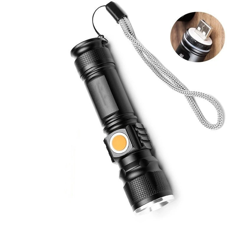 Aluminum alloy LED flashlight outdoor portable night fishing strong light flashlight USB charging handheld flashlight