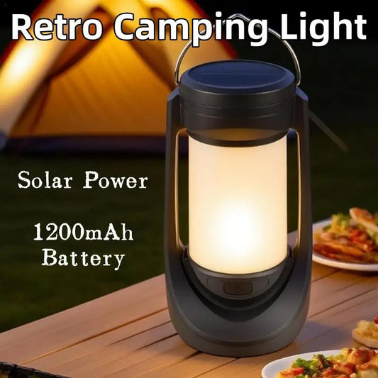 Retro Oil Lantern Shape LED Camping Lamp Build-in 1200mAh Battery Solar Table Lamps with Handle for Outdoor Camping Hiking