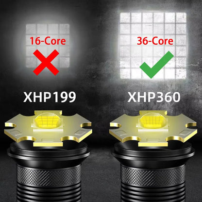 XHP360 Ultra Powerful Flashlight LED Work Light Rechargeable LED Lamp Waterproof Torch Outdoor Lights For Camping