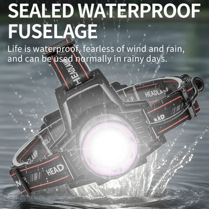 Powerful White LED Headlamp  395nm UV Light Zoom Function Waterproof Rechargeable Head Lamp for Fishing Camping Scorpion Hunting
