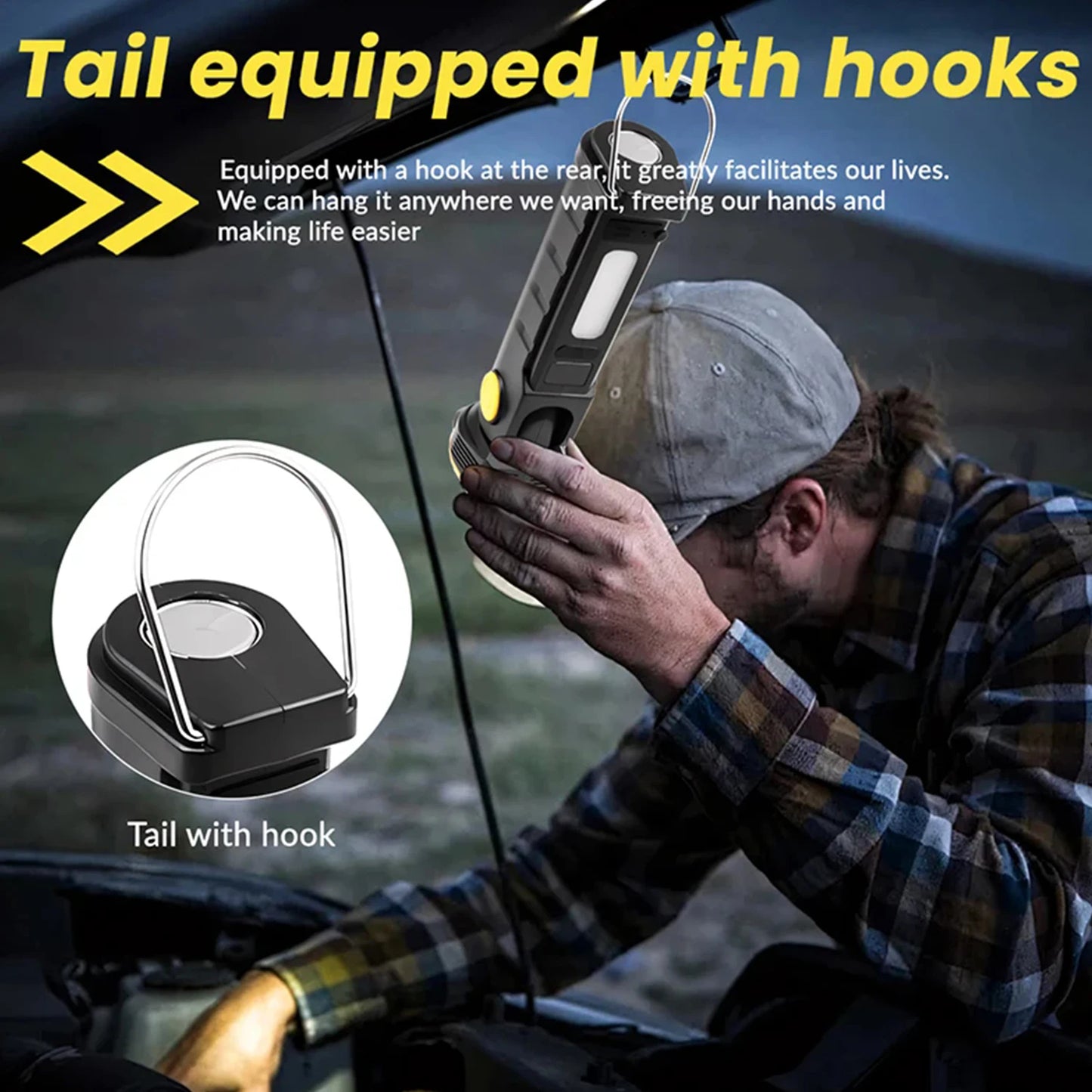 Multifunctiona LED Work Light Handheld Flashlight Built-in Battery Lamp Torch Rechargeable Emergency Car Inspection Lamp