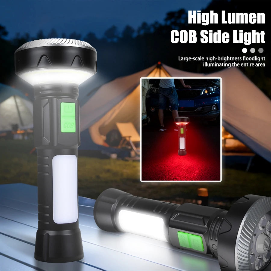 Upgrade 9 LED High Power Flashlights with Power Bank 11 Lighting Modes Portable COB Rechargeable lamp for Camping Outdoor
