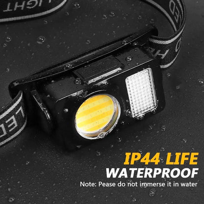 COB LED Headlamp USB to Type-C Rechargeable Battery Head Torch Lantern Headlight for Fishing