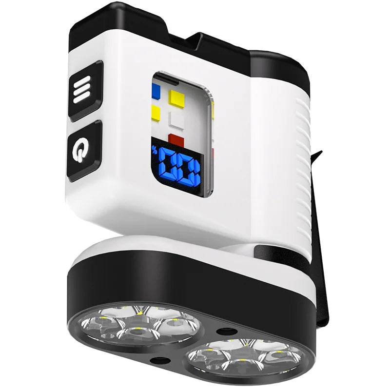 10LED Mini Flashlight with USB Charging Digital Display Red/Blue Warning Portable Magnetic Work Light for Outdoor Use