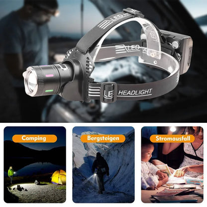 30W LED Camping Search Light Angle Adjustable Super Bright Headlight Power Display Outdoor Portable Headlamp for Power Outages
