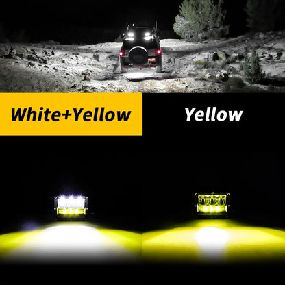 12V 24V Car LED Working Light A-pillar White and Yellow two-color Spotlights 60W Super Bright 4X4 off-road Lights