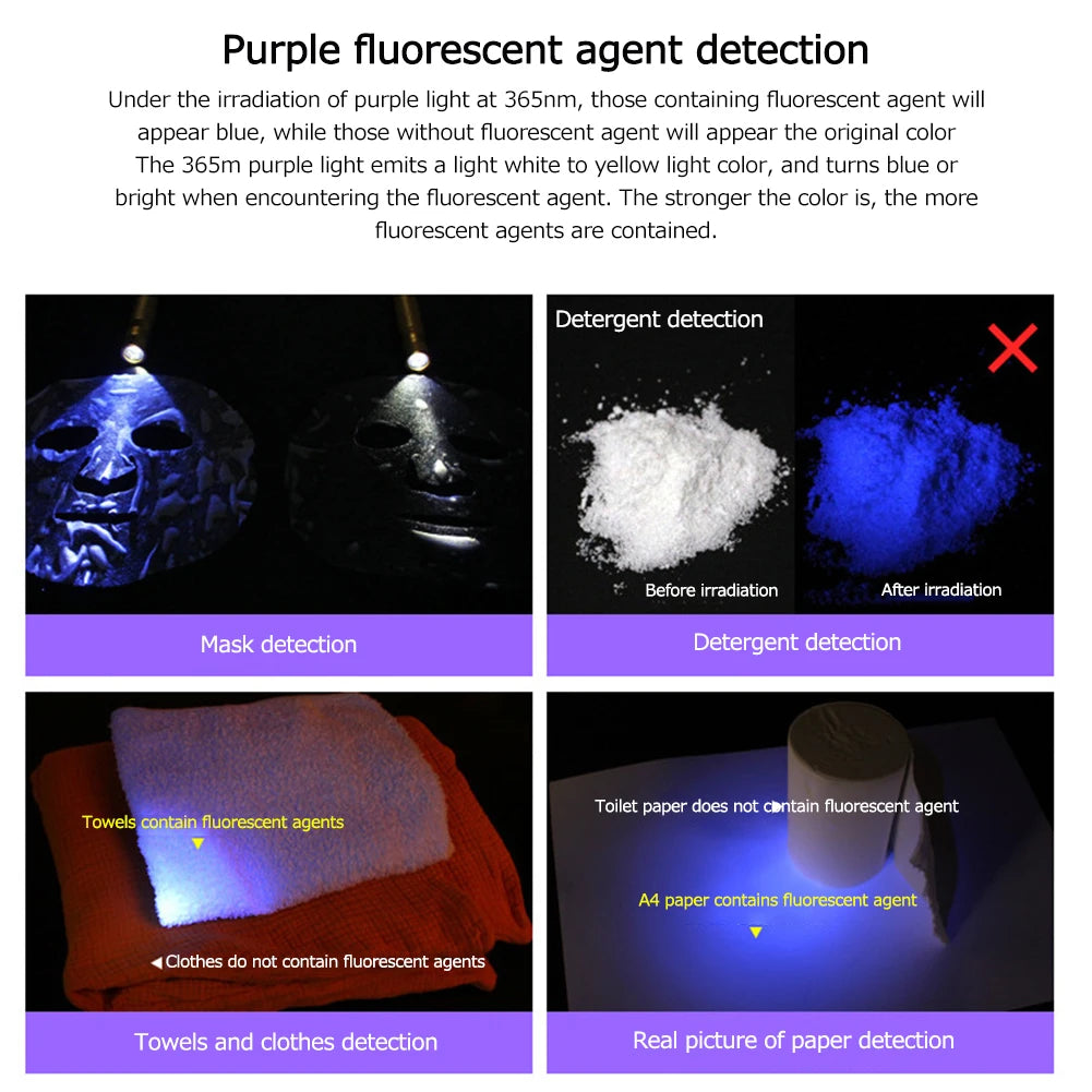 UV LED Flashlight 3 Modes Identification Jade Detector 365nm Ultraviolet Aluminum Alloy Emerald Jewelry Gems Amber Torch Lamp 1319