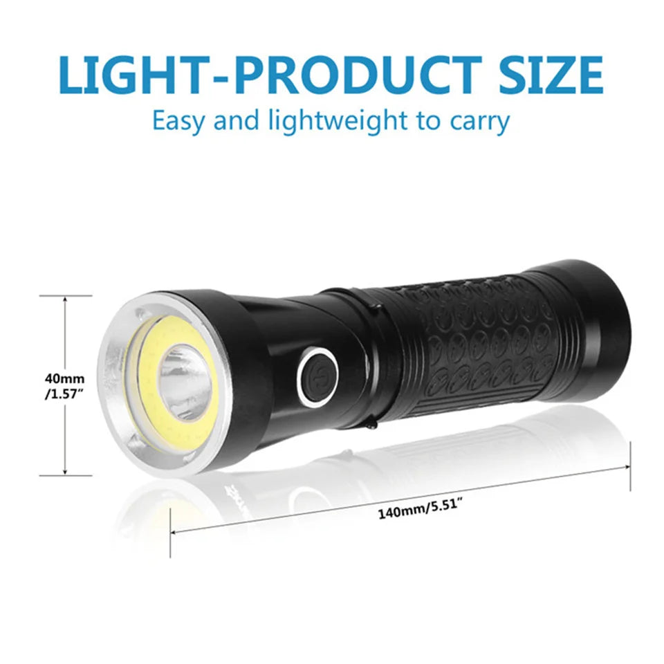 Potente linterna LED T6+COB, 4 modos, luz de trabajo plegable de 90°, luz de inspección LED, linterna táctica con cola magnética para acampar