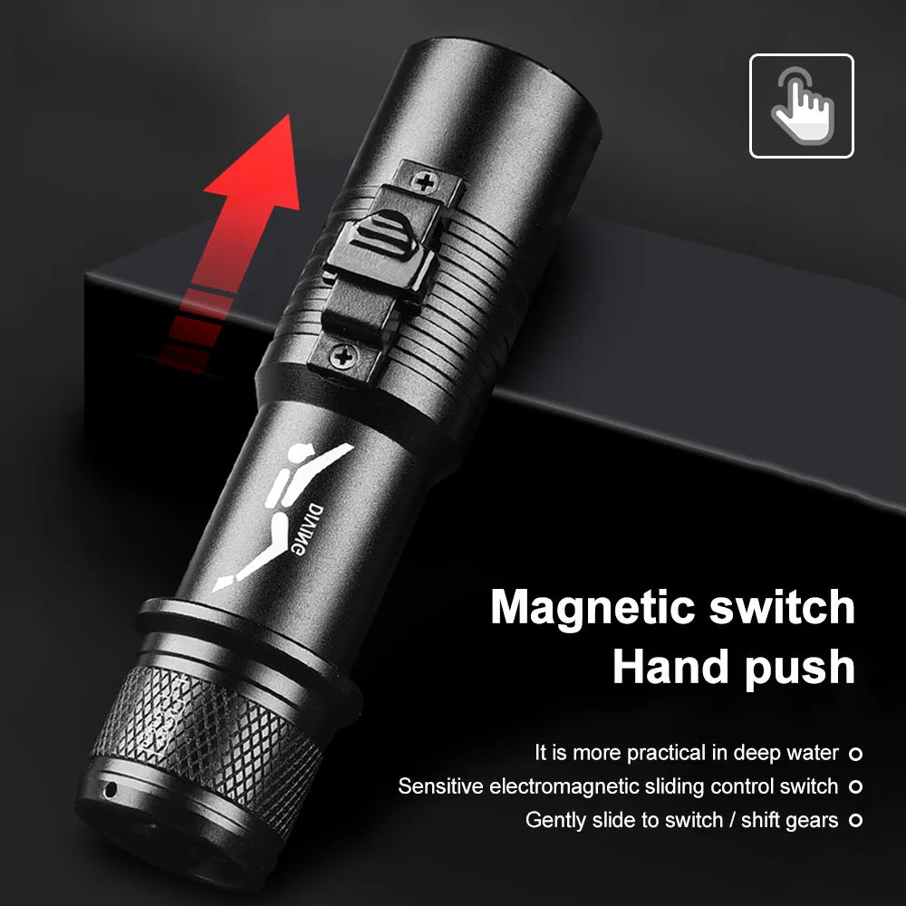 Scuba Diving Flashlight IPX7 Waterproof Grade Professional 200M Underwater Torch Lamp Dive Lantern LED Submarine Safety Light