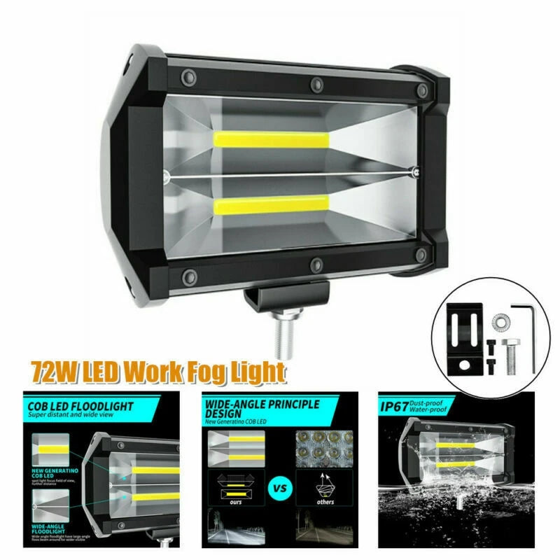 72W LED Work Light Spot Flood Beam Driving Fog Lamp Car ATV Off-Road Tractor 6500K White