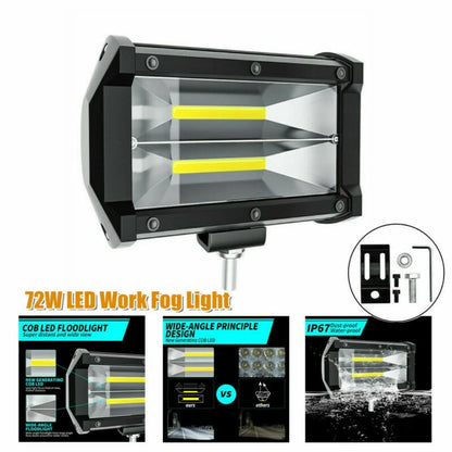 72W LED Work Light Spot Flood Beam Driving Fog Lamp Car ATV Off-Road Tractor 6500K White