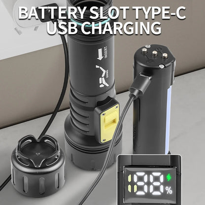 New XHP70 Diving Flashlight IPX8 Waterproof Digital Charging Case Dual-Use Underwater Land High-Intensity Flashlight