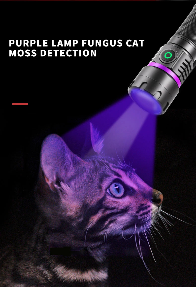 365nm Flashlight Black Mirror 2-Mode Purple Light Ultra Viole Torch Pet Urine Stains bed bug Scorpions Detector