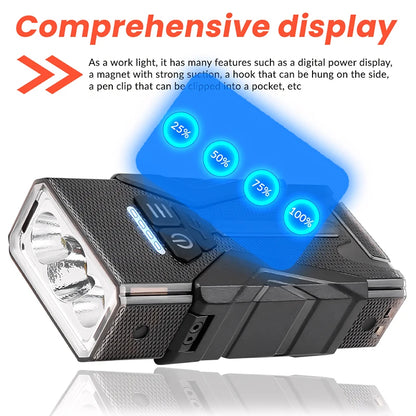 Tactical Flashlight with RGB & Side Lamp, Zoomable High Lumens, Magnetic Base & Clip for Outdoor Camping Hiking M19