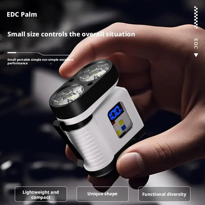 10LED Mini Flashlight with USB Charging Digital Display Red/Blue Warning Portable Magnetic Work Light for Outdoor Use