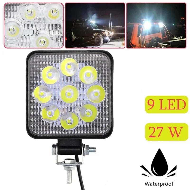 Automotive LED work light mini square 9-light 27W auxiliary light off-road modification headlight spotlight headlight