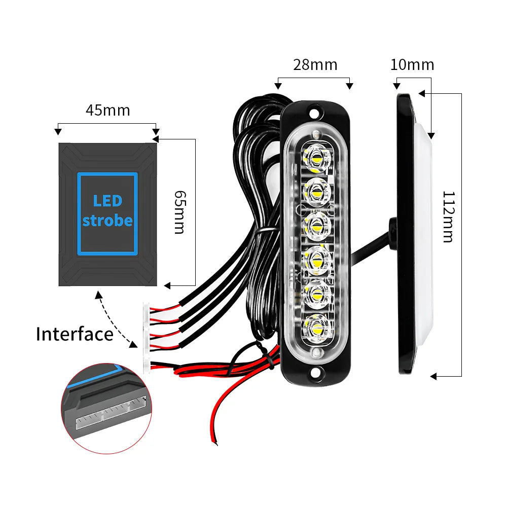 4X 6 LED Kit Wireless Remote Control Car Front Grille Strobe Light  Flashing Emergency Lamp Police Warning Flash Signal 12V 24V