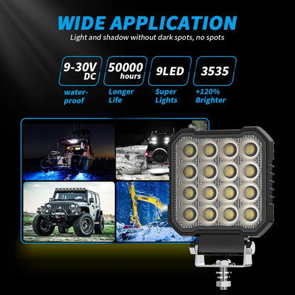 4 Inch 64 LED Square Floodlight 9-80V 24W Car Work Light For Jeep Truck Boat Tractor ATV Offroad 4X4 Barra LED Headlight