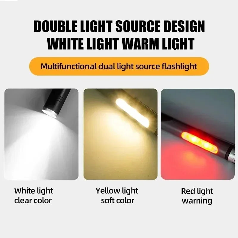 Pen Clip Light Dual Light Source Mini Portable LED Dentist Nurse Pencil Torch Lamp Outdoor Camping Hiking Adventure Flashlight