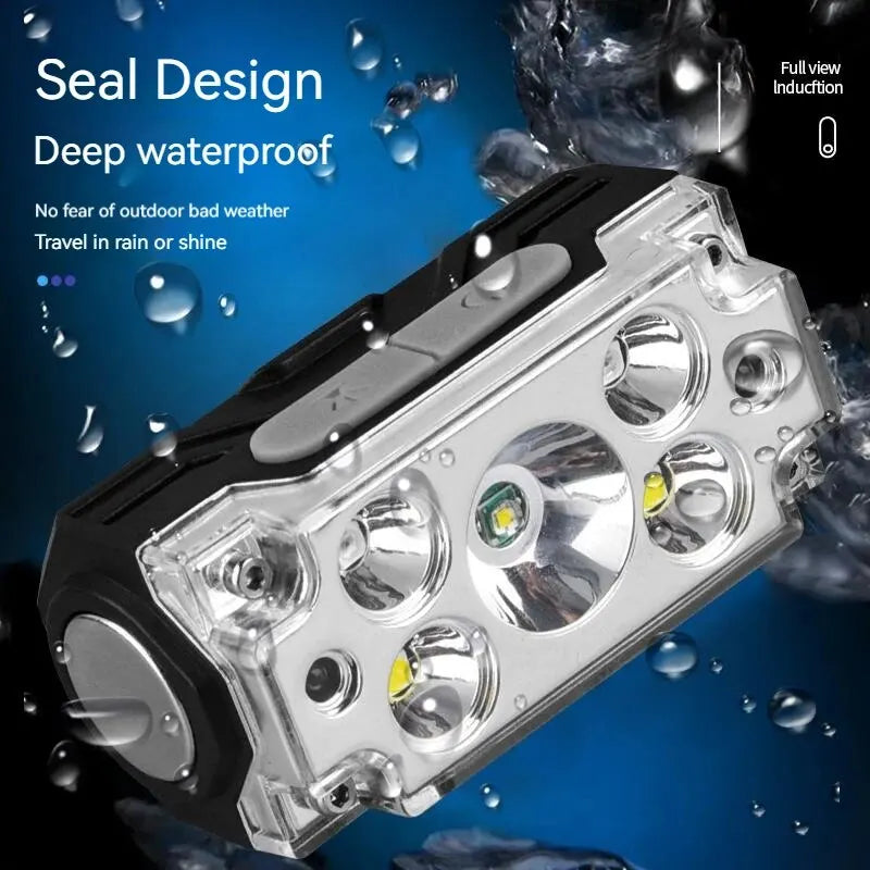 Mini Strong 5LED Headlamp Motion Sensor Headlight Outdoor Camping Fishing USB Rechargerable Portable Flashlight Head Lamp