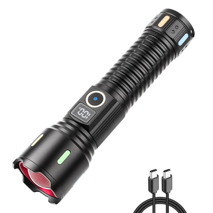 30W LED Strong Light Flashlight USB Charging Telescopic Focus Torch Power Display Handheld Powerful Flashlight for Power Outages