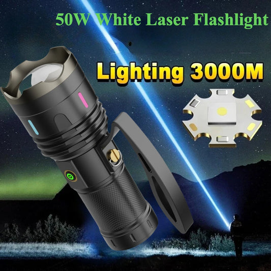 Super Bright LED Flashlight Type C Rechargeable 3 Modes Zoom Handlamp Long Range Tactical Torch Outdoor Waterproof Camping