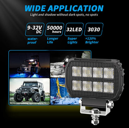 4.5 Inch Black Knight Rectangle Floodlight 9-32V Car Work Light For Jeep Truck Boat Tractor ATV Offroad 4X4 Barra LED Headlight