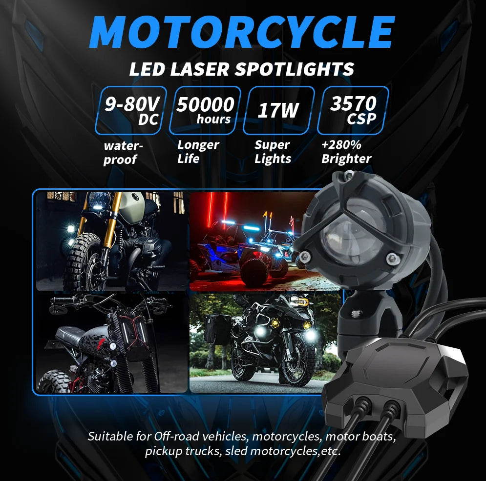 New Motorcycle LED Headlight Auxiliary Fog Driving Light Dual Projector Lens LED Work Light Truck SUV 4WD 4x4 Boat ATV Tractor
