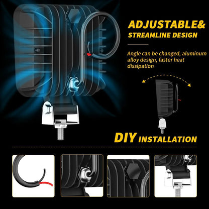 Square 4-inch automotive LED work light floodlight focus driving light lighting spotlight harness set