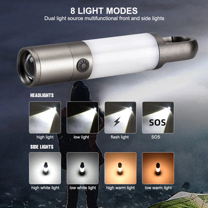 High Bright LED Flashlight Rechargeable Telescopic Portable Lamp Outdoor Camping COB Side Light with 3 Color Lens and Magnetic