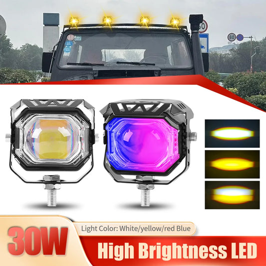 Motorcycle LED Driving Fog Lights 9V-60V 4 Lighting Modes LED Auxiliary Lights IP67 Waterproof for Tractor Truck ATV UTV