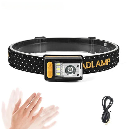 Super Bright Headlamp with Smart Motion Sensor White/Red Warning Light Adjustable Lamp Head Powerful Headlight Head Flashlight