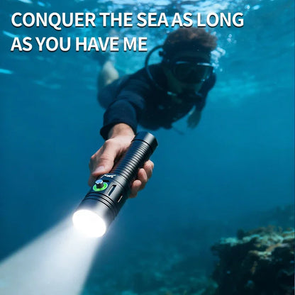 LED Professional Dive Light 100M Depth Scuba Diving Flashlight 18650 Battery Portable Ultra-Bright Flashlight