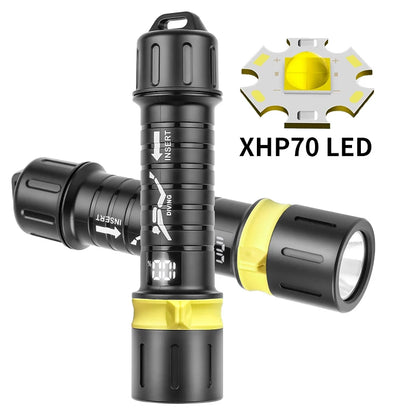 New D-411 Scuba Diving Torch XHP70 LED Flashlights 21700 USB-C Rechargeable Rotary Switch Magnetic Control  amphibious