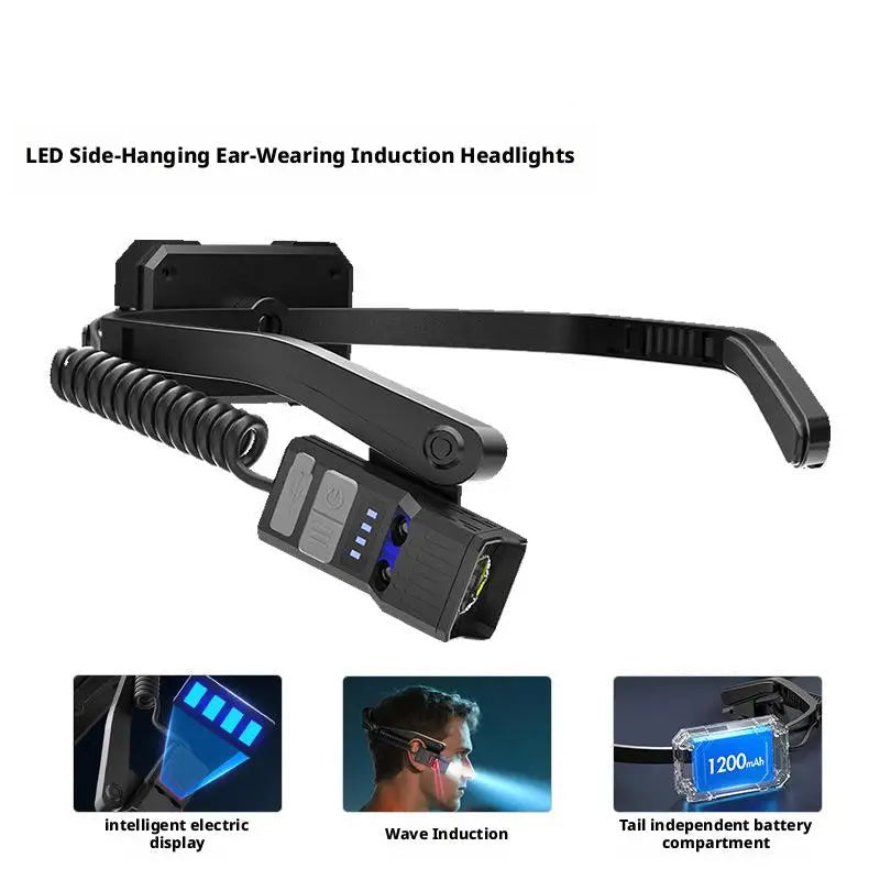 Rechargeable LED Headlight with Ear Sensing Technology Strong Light Lithium Battery Outdoor Night Running Fishing Flashlight