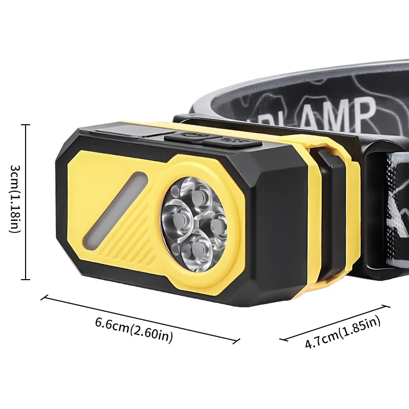 Mini Headlight Flashlight 6-In-1 Induction Dimming 400 Lumens Main Side Light+RGB 12 Mode Ipx4 Waterproof Type-C Charging