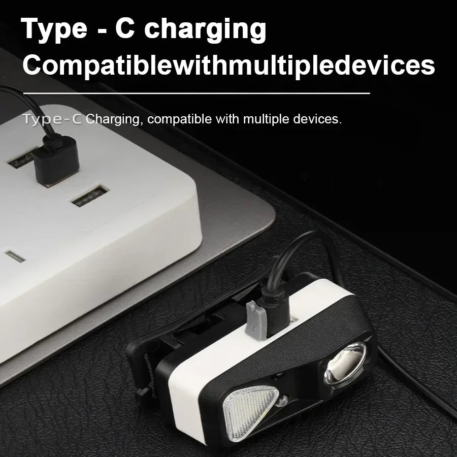 Mini sensor LED headlights, USB charging, dual-mode switch built-in battery, waterproof for camping, fishing adventures