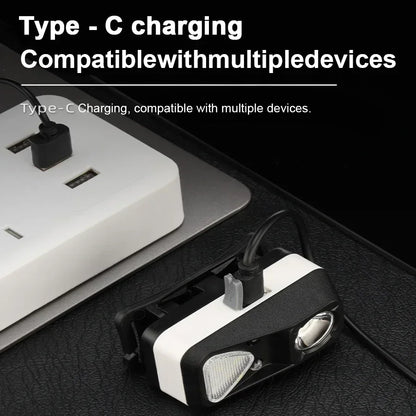 Mini sensor LED headlights, USB charging, dual-mode switch built-in battery, waterproof for camping, fishing adventures