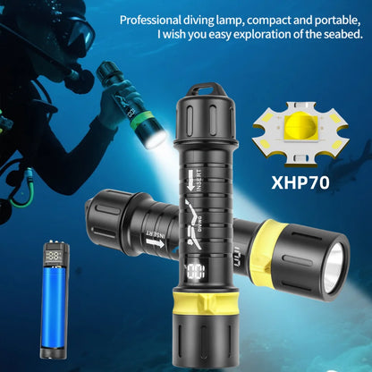 New D-411 Scuba Diving Torch XHP70 LED Flashlights 21700 USB-C Rechargeable Rotary Switch Magnetic Control  amphibious
