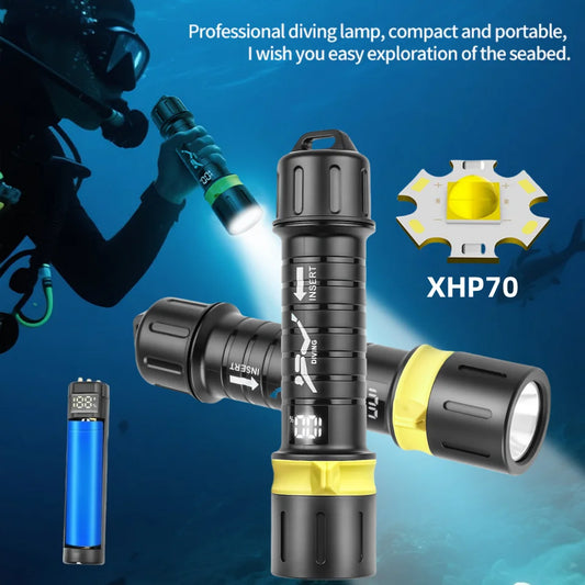 New D-411 Scuba Diving Torch XHP70 LED Flashlights 21700 USB-C Rechargeable Rotary Switch Magnetic Control  amphibious