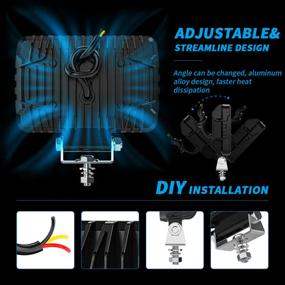 5.7 Inch Black Knight Rectangle Floodlight 9-32V Car Work Light For Jeep Truck Boat Tractor ATV Offroad 4X4 Barra LED Headlight