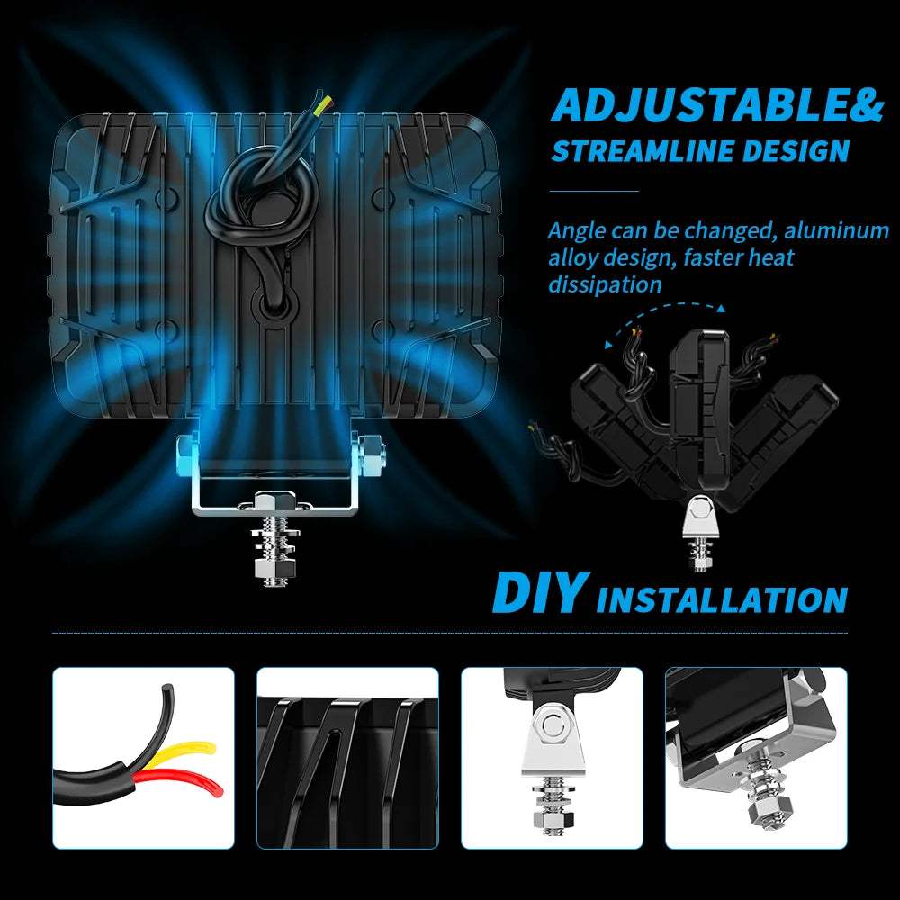 5.7Inch 48 LED Rectangle Floodlight 9-80V Car Work Light For Jeep Truck Boat Tractor ATV Offroad 4X4 Barra LED Headlight