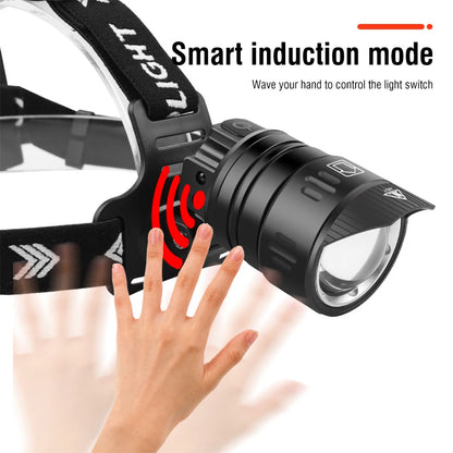 IR Sensor Zoom LED Headlamp 18650 Battery Rechargeable Headlight Waterproof Work Fishing Torch